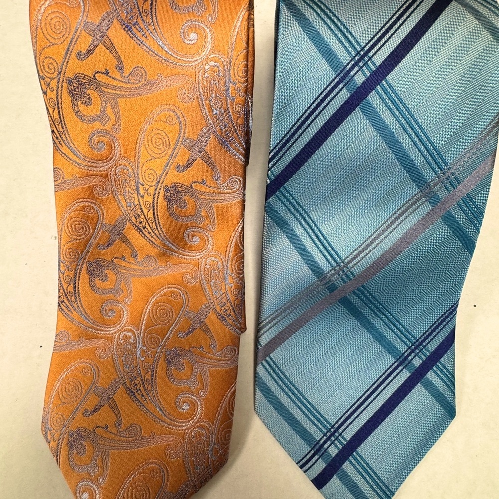 Elegant Orange and Blue Paisley and Plaid Ties